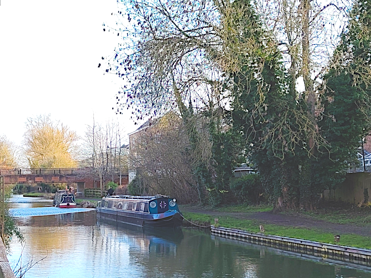 Canal Boats in front of a bridge on the Waterways Development, Oxford